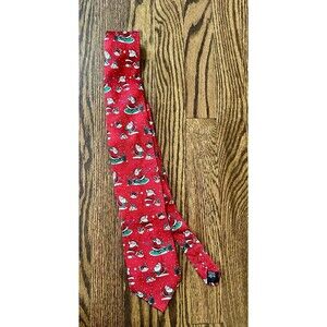 SpecialTies Hallmark Men's Red Santa Golfing Penguins Tie‎ Holiday 100% Silk EUC